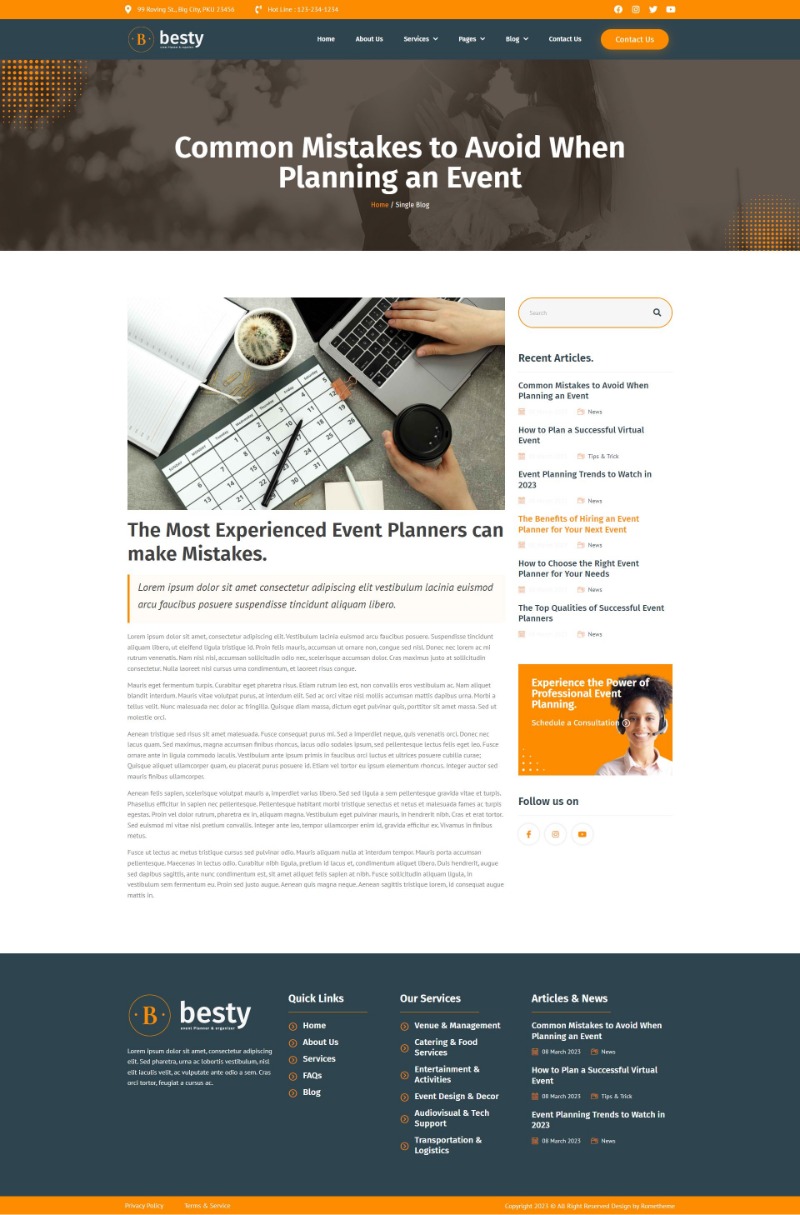 Besty Event Planner & Organizer Elementor Template Kit by Rometheme